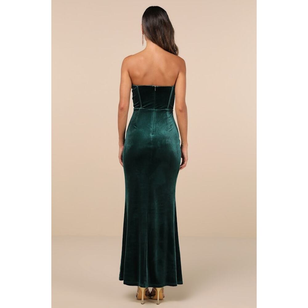 Lulu's Luxurious Allure Emerald Green Velvet Strapless Maxi Dress Size Medium - Picture 2 of 11
